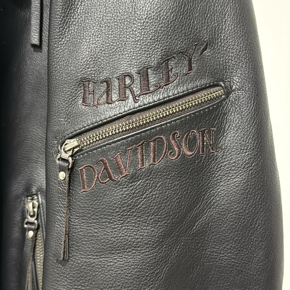 Harley-Davidson Vintage Heavy Leather Embroidered Riding Jacket with Armor - 2XL - Picture 7 of 13
